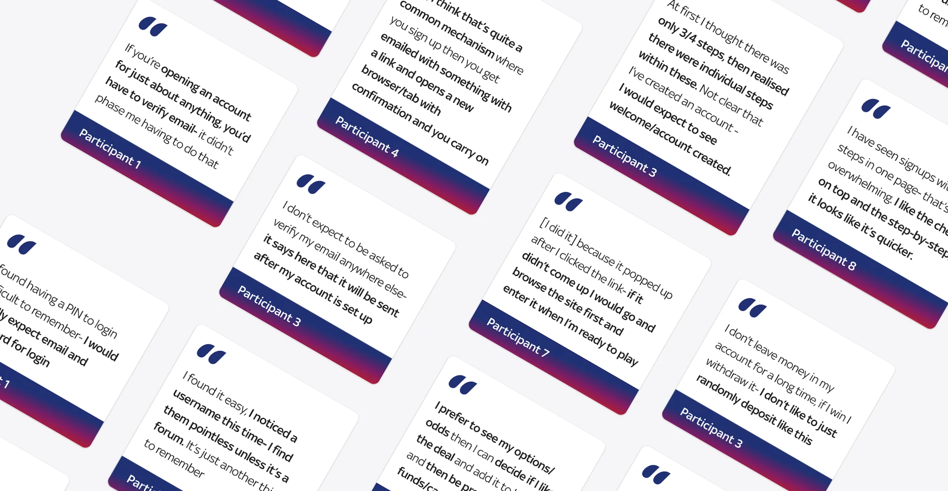 Grid of participant quotes from the moderated interviews
